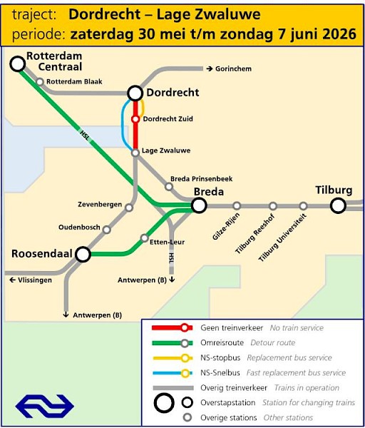 Werkzaamheden tussen Dordrecht en Lage Zwaluwe: ruim een week geen treinen