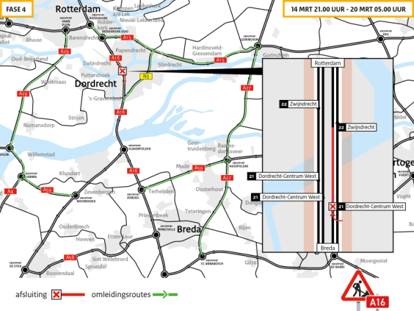 Laatste fase werkzaamheden Drechttunnel: mijd de A16 richting Rotterdam